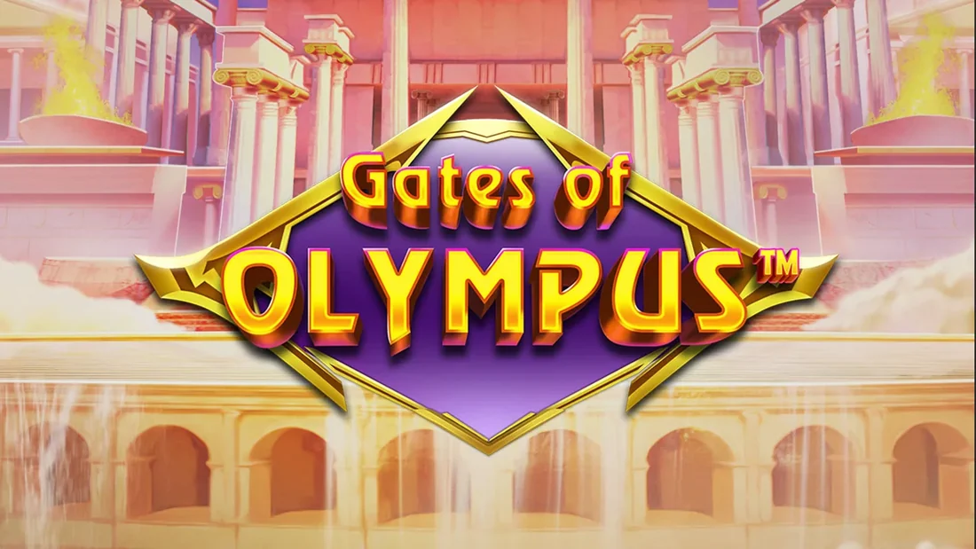 Gates of Olympus oyun ekranı Gates of Olympus açılış ekranı: mor zemin üzerinde altın oyun logosu ve Olimpos sütunları
